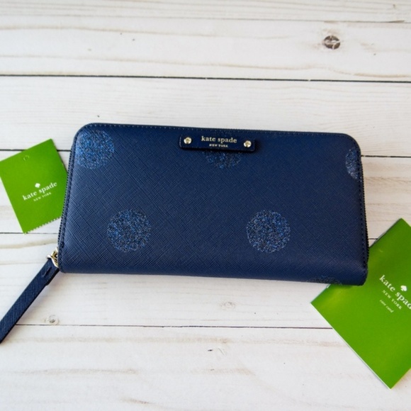 Kate Spade Neda Haven Lane Blue Polka Dot Wallet - Picture 2 of 5